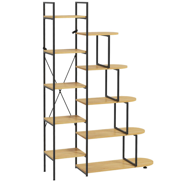 acquista Libreria 10 Livelli 111,5x32x170 cm in Truciolato e Acciaio Naturale e Nero