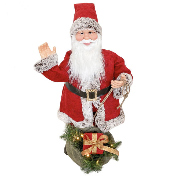 sconto Weihnachtsmannpuppe H80 cm mit Lichtern und roter und grauer Bewegung