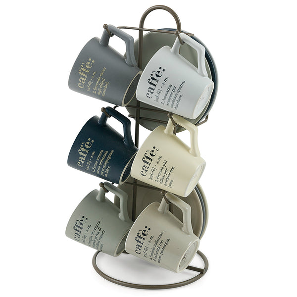 sconto Set mit 6 Kaffeetassen mit Untertasse Ø6x6 cm aus Steingut Villa D'este Home Tivoli mit Ständer