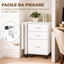 Scrivania da Ufficio Pieghevole 107x50x72 cm con 3 Cassetti e 4 Ruote con Freno in Truciolato e MDF Bianco      