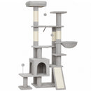 Albero Tiragraffi Multilivello per Gatti 78x40x152 cm con 4 Pali in Sisal Truciolare e Peluche Grigio Chiaro      