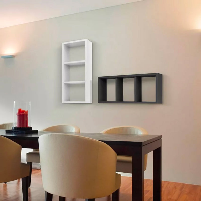 Mensola Rettangolare 3 Scomparti da Parete 70x30x15.5 cm in Fibra di Legno Tristano Bianco