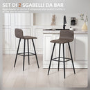 Set 2 Sgabelli da Bar con Schienale Basso e Poggiapiedi 44x44x95 cm in PU Marrone Scuro 