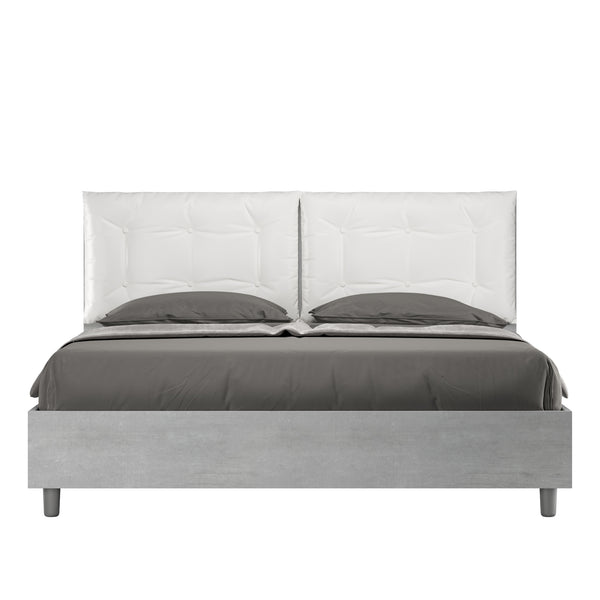 Letto Matrimoniale con Alzata Comoda Struttura Cemento con Cuscini in Similpelle Annalisa Bianco Varie Misure sconto
