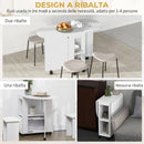 Tavolo da Pranzo Pieghevole per 2-4 Persone 120x60x77 cm con 6 Ruote Ripiani a 2 Livelli e 2 Ribalte in Pannello di Particelle Bianco      