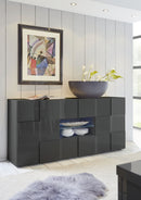 Credenza Mobile Soggiorno 2 Porte 2 Cassetti 1 Nicchia in Melamina 181x42x84cm TFT Chequers Antracite