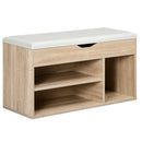 Scarpiera Salvaspazio Imbottita con Spazio a Scomparsa 80x30x45 cm in Legno e Pelle PU Colore Legno  