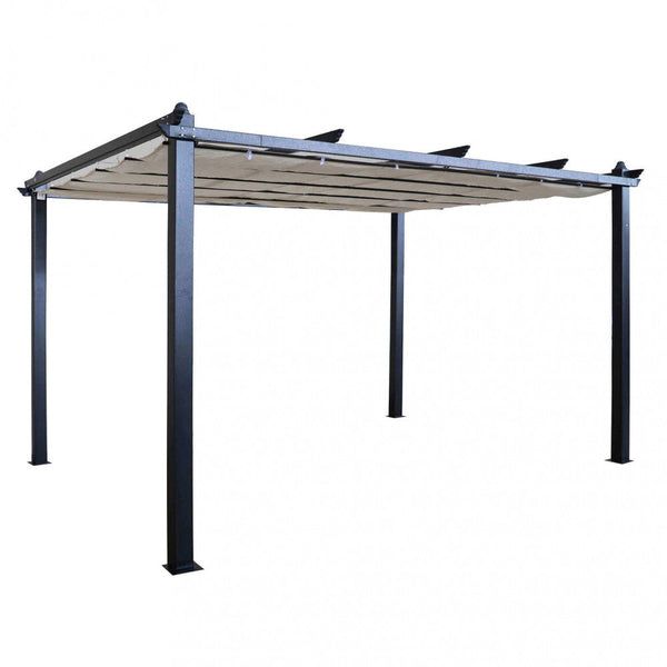 Gartenpergola 3x4 m in anthrazitfarbenem Aluminium mit beigem Tuch prezzo
