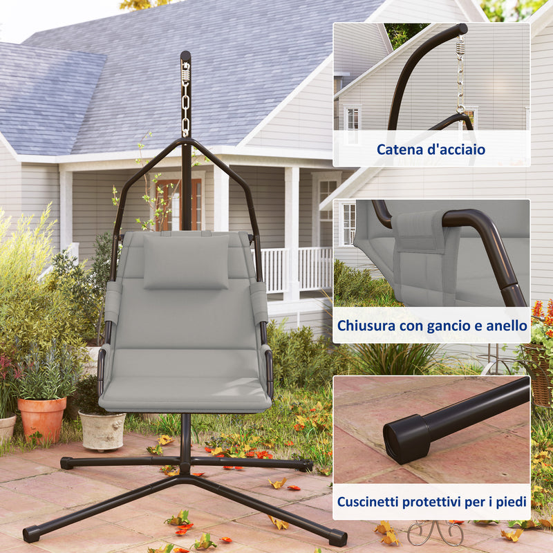 Amaca a Dondolo 118x98x192 cm Imbottita con Cuscino in Acciaio e Poliestere Grigio e Nero  