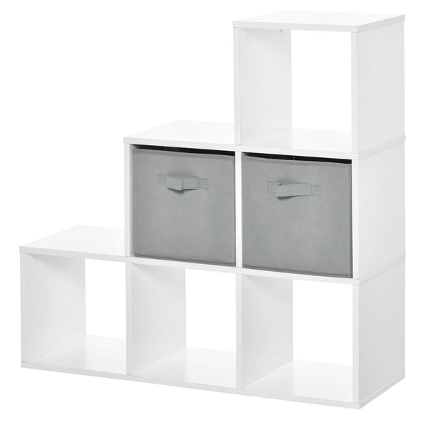 Bücherregal 2 Schubladen 6 Regale 89,8x30x89,8 cm Weiß und Grau prezzo