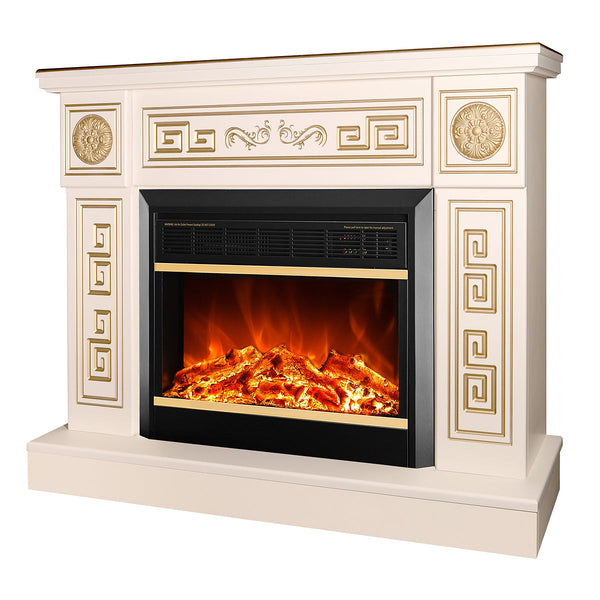 sconto Camino Elettrico da Pavimento 87x110x30 cm Effetto Fiamma 1500W Latifa & Mars Avorio