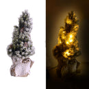 Mini Albero di Natale mottarone verde innevato con Led, pigne e base juta cm h45