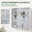 Armadietto dei Medicinali 46x12x48 cm con Serratura e Ante in Vetro Temperato in Acciaio Inox Argento      