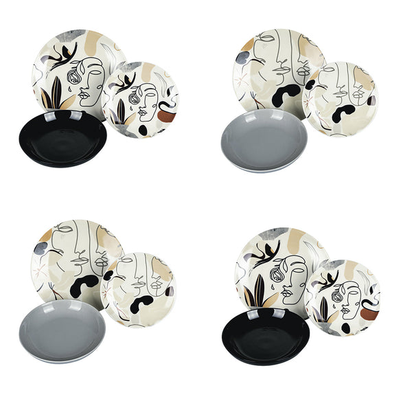 Villa d'Este Home Tivoli Face to Grey Tafelservice aus Porzellan, 12-teilig sconto