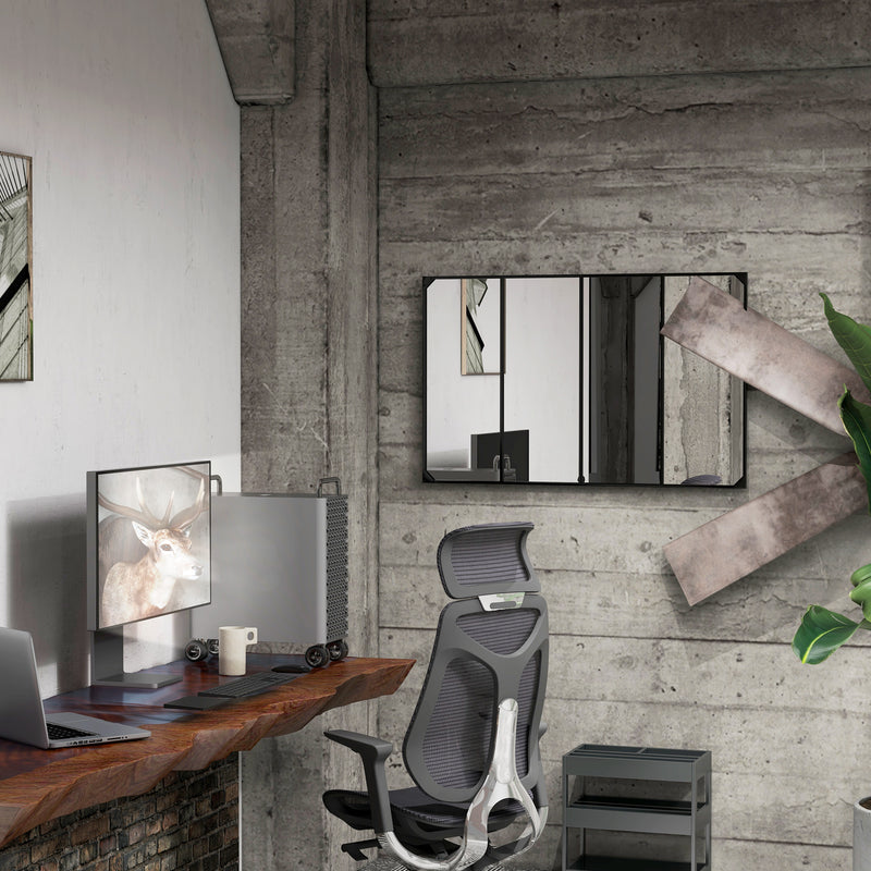 Specchio da Parete in Stile Industriale con 4 Ganci 109x2x69 cm in Vetro Multistrato Metallo e MDF Nero