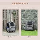 Trolley Zaino Trasportino per Cani e Gatti 43x33x51,5 cm in Tessuto Oxford e Poliestere Grigio e Nero