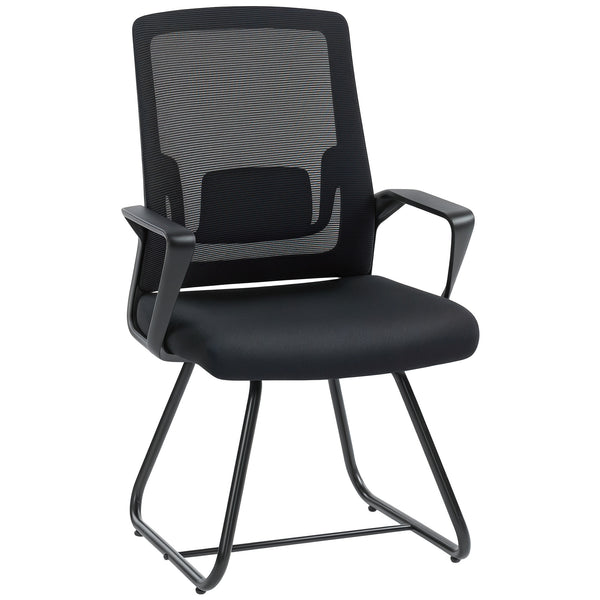online Sedia da Ufficio 57x56x97 cm Senza Ruote Ergonomica con Braccioli Struttura in Acciaio Nero