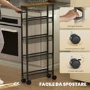 Carrello Cucina 47x13x96,5 cm con 4 Ruote Piano Effetto Legno e Struttura in Metallo Nero      