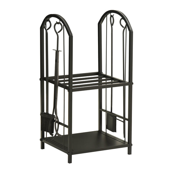 Portalegna per Camino Legnaia a 2 ripiani in Metallo 41,5x32,5x74,5 cm Max 60Kg con attrezzi Nero acquista