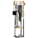 Appendiabiti da Terra 2 Ganci e 2 Ripiani 46x28,5x153,5 cm Legno e Nero 