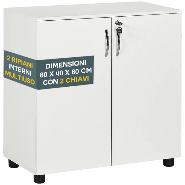 acquista Mobile Ufficio Armadietto Porta Documenti Multiuso 80x40x80 cm con Serratura Bianco
