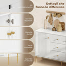 Credenza Moderna 120x39,1x76 cm con 3 Cassetti Silenziosi 2 Ripiani Regolabili 5 Gambe in Acciaio e MDF Bianco      
