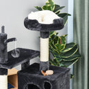 Tiragraffi con 2 Cuccie Amaca e Giochi per Gatti 49x49x155 cm in Peluche Sisal  Grigio Scuro