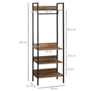 Appendiabiti da Terra con 4 Ripiani 60x40x180 cm in Truciolato e Acciaio Marrone