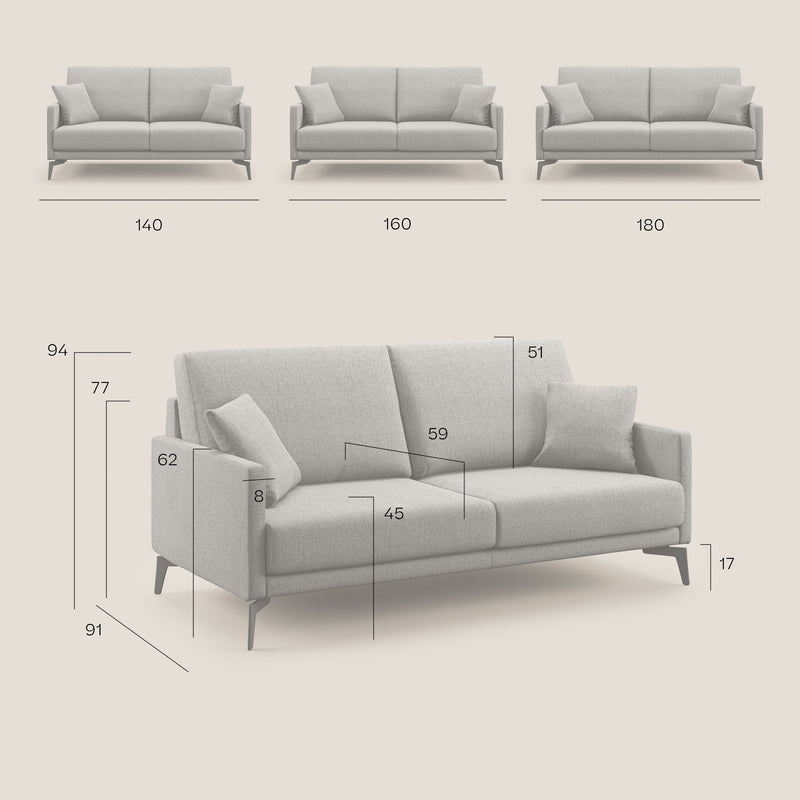 Divano 2 Posti 160x94x90 cm in Tessuto Grigio Chiaro