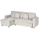 Divano Letto Angolare 225x140x88 cm con Seduta 2 Posti e Penisola Vano Contenitore e 2 Cuscini in Tessuto Crema      