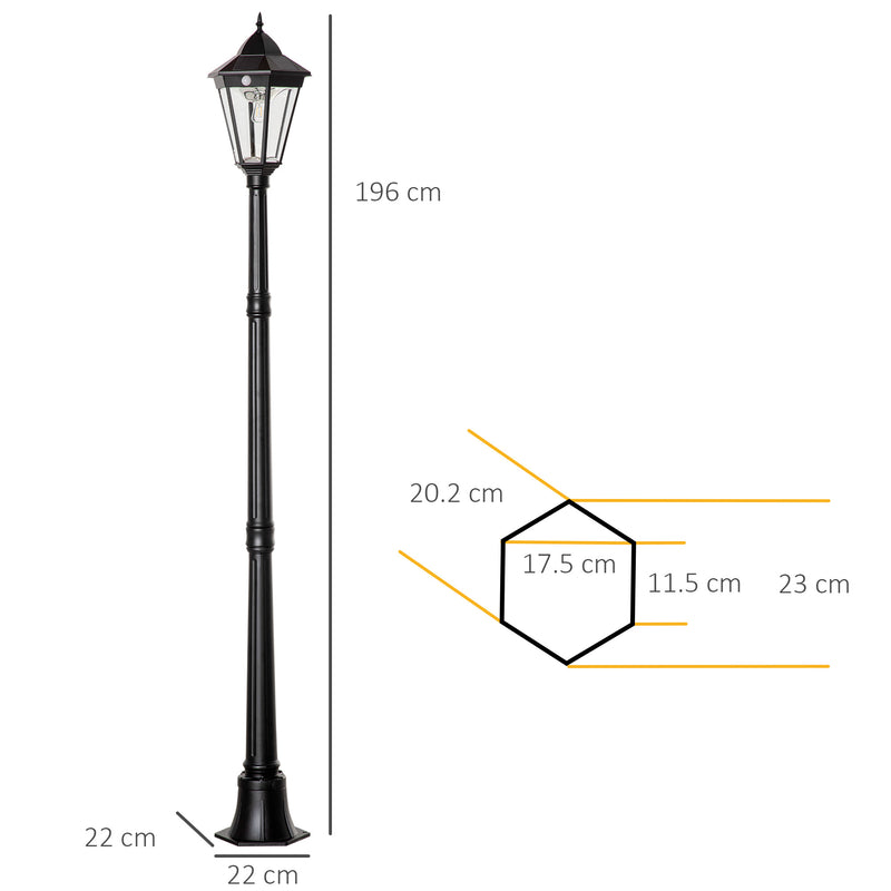 Lampione Solare da Giardino 22x22x196 cm con Luce LED e Sensore di Movimento in Alluminio e Vetro Nero  