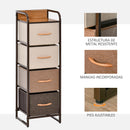 Cassettiera 4 Cassetti Pieghevoli 31x29x99 cm in Tessuto e Struttura in Legno e Metallo Multicolore      