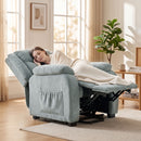 Poltrona Reclinabile Elettrica 86x90x102 cm con Poggiapiedi Braccioli Larghi Telecomando e USB in Tessuto Effetto Lino Verde      