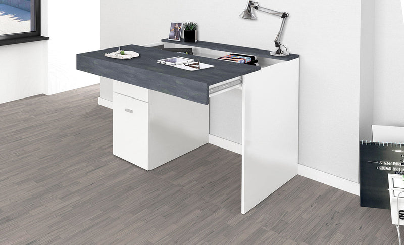 Scrivania 1 Anta 1 Cassetto 100x60x75 cm Sliding Bianco Lucido e Ardesia