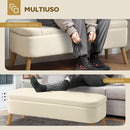 Panca Fondo Letto Contenitore 120x42x45 cm in Tessuto Teddy e Gambe in Legno Beige   
