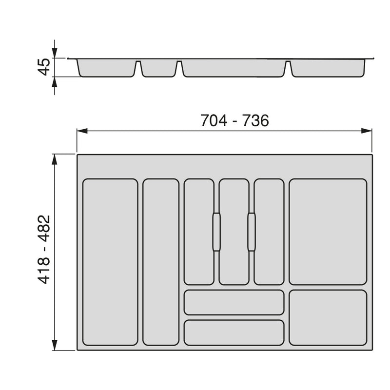 Portaposate per Cassetti da Cucina 80 cm in Plastica Emuca Grigio