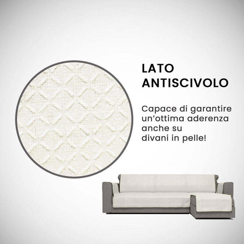 Copridivano in Poliestere con Penisola Destra Panna Varie Misure