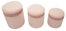 Puff con Contenitore Cortina Rosa Set 3 Pz Ø40,5x49,5 cm - Ø35x42 cm - Ø31x38 cm in MDF e Spugna e Poliestere Rosa      