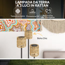Lampada Solare da Esterno in stile Boho Ø37x144 cm con Ripiano Centrale in Rattan PE e Acciaio Nero e Giallo 