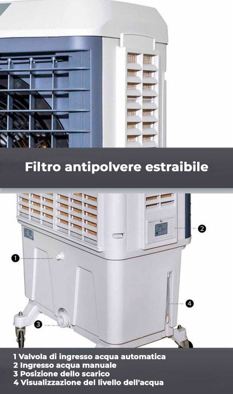 Raffrescatore Evaporativo Portatile 57 Litri 380W Sined Mobile 801 Bianco e Grigio