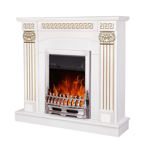 acquista Camino Elettrico da Pavimento 102x110x30 cm Effetto Fiamma 2000W Calisto & Galileo Silver Bianco