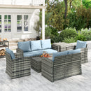 Set da Esterno 6 Pezzi con 2 Tavolini Contenitore 2 Divani e 2 Poltrone in Rattan e Acciaio Grigio