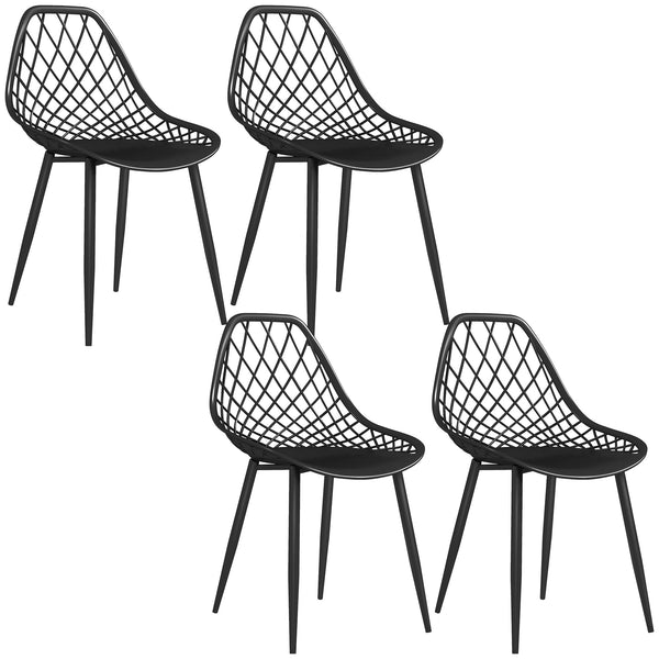prezzo Set 4 Sedie da Pranzo Design Moderno con Schienale Traforato in Plastica Nero
