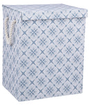 Cesto Portabiancheria Pieghevole con Manici 50x30x40 cm in Poliestere Azzurro e Bianco