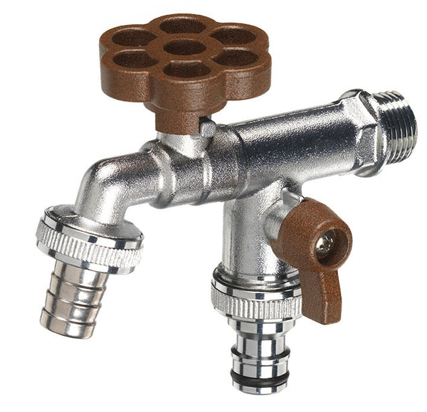sconto Rubinetto a Sfera Doppio per Fontana da Giardino con Fiore e Leva Colorate Belfer RUB/030 Ruggine