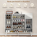 Scarpiera Ingresso 120x35x100 cm con 4 Ante Push-to-Open Ripiani Regolabili Cassetto e 3 Vani Aperti in MDF e Legno di Pino Bianco      