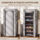Scarpiera 7 Ripiani 60x30x126 cm con Copertura TNT in Acciaio Grigio      