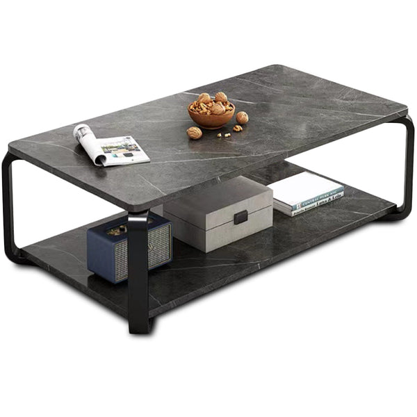 Tavolino Basso da Caffè a 2 Livelli Design Luxury Effetto Marmo Nero e Grigio acquista