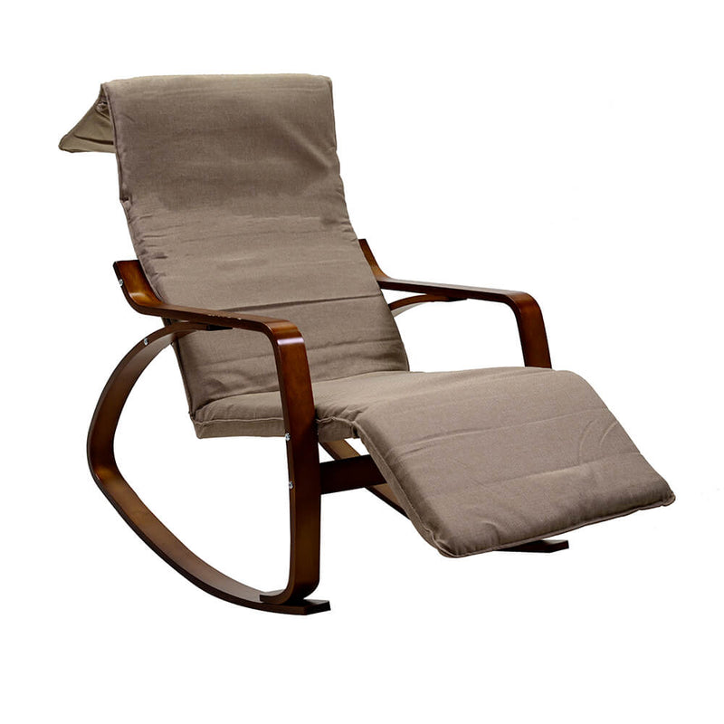 Sedia a Dondolo in Tessuto e Legno con Cuscino e Poggiapiedi 67x130xH95cm Crema