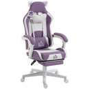 Sedia da Gaming Ergonomica 65x62x116-124 cm con Orecchie da Gatto Poggiapiedi Supporto Lombare e Cervicale in Finta Pelle Viola      
